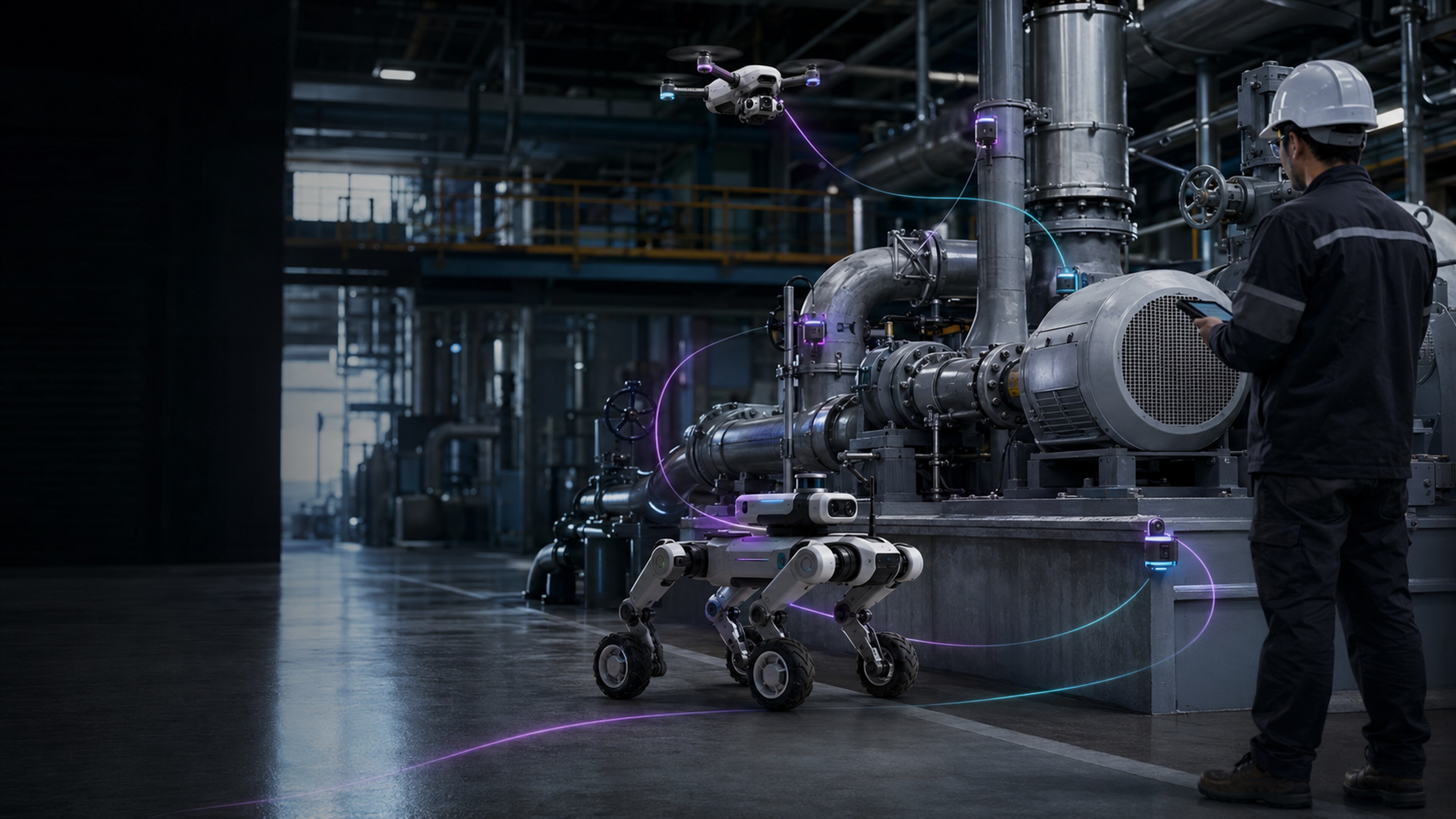Industrial operator reviewing robot-supported asset evidence